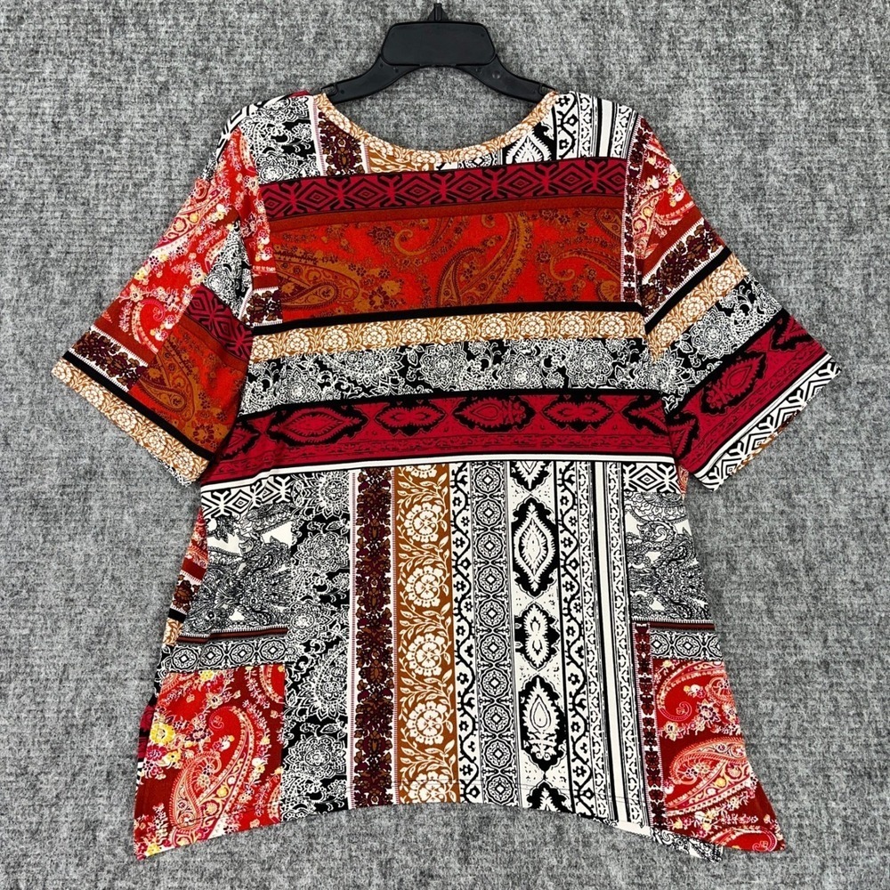 Jules & Leopold Patchwork Paisley Print V Neck Short Sleeve Knit Top XL Womens - Picture 3 of 8